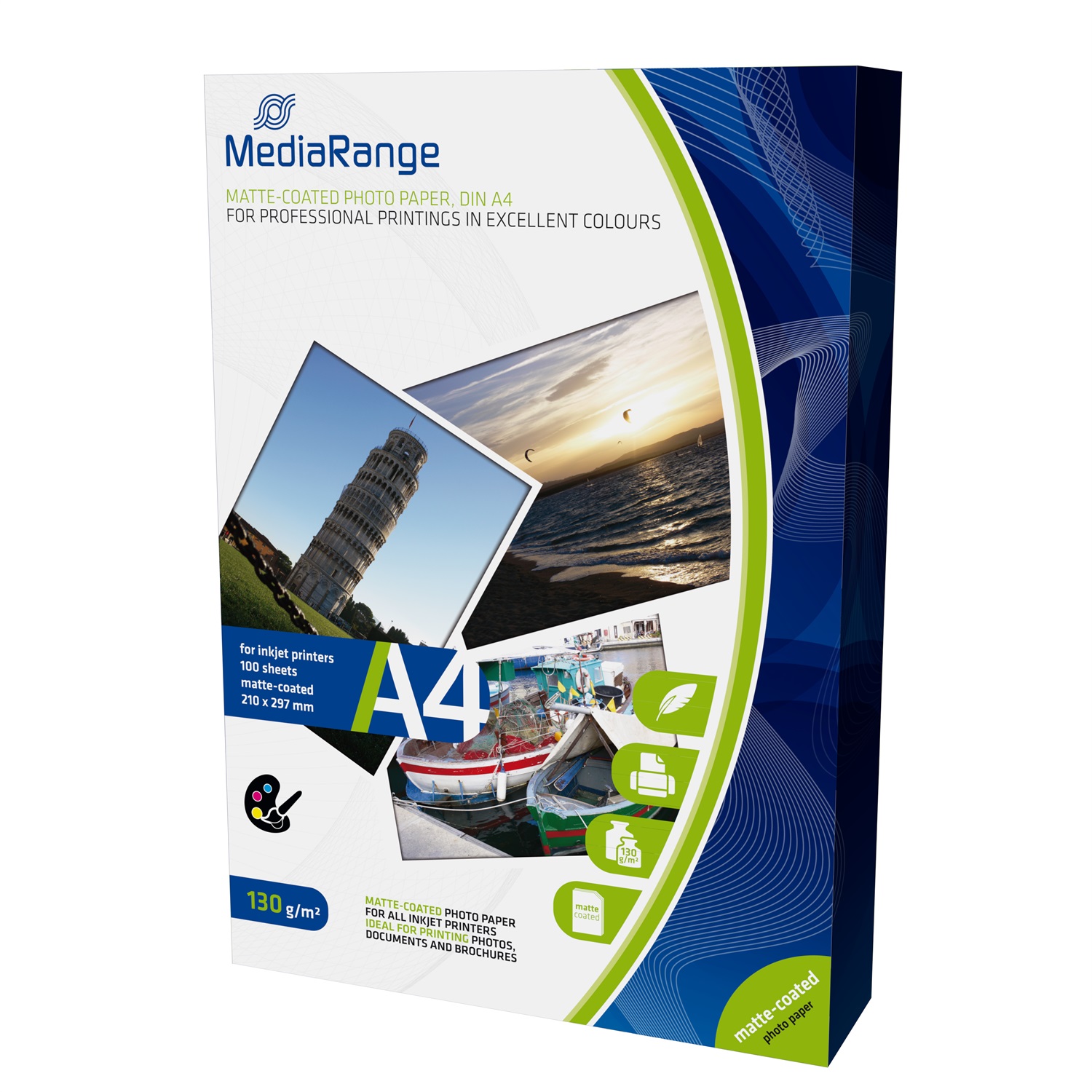 MediaRange MRINK101 Carta Fotografica A4 Opaca 130g - 100 Fogli per Stampanti Inkjet