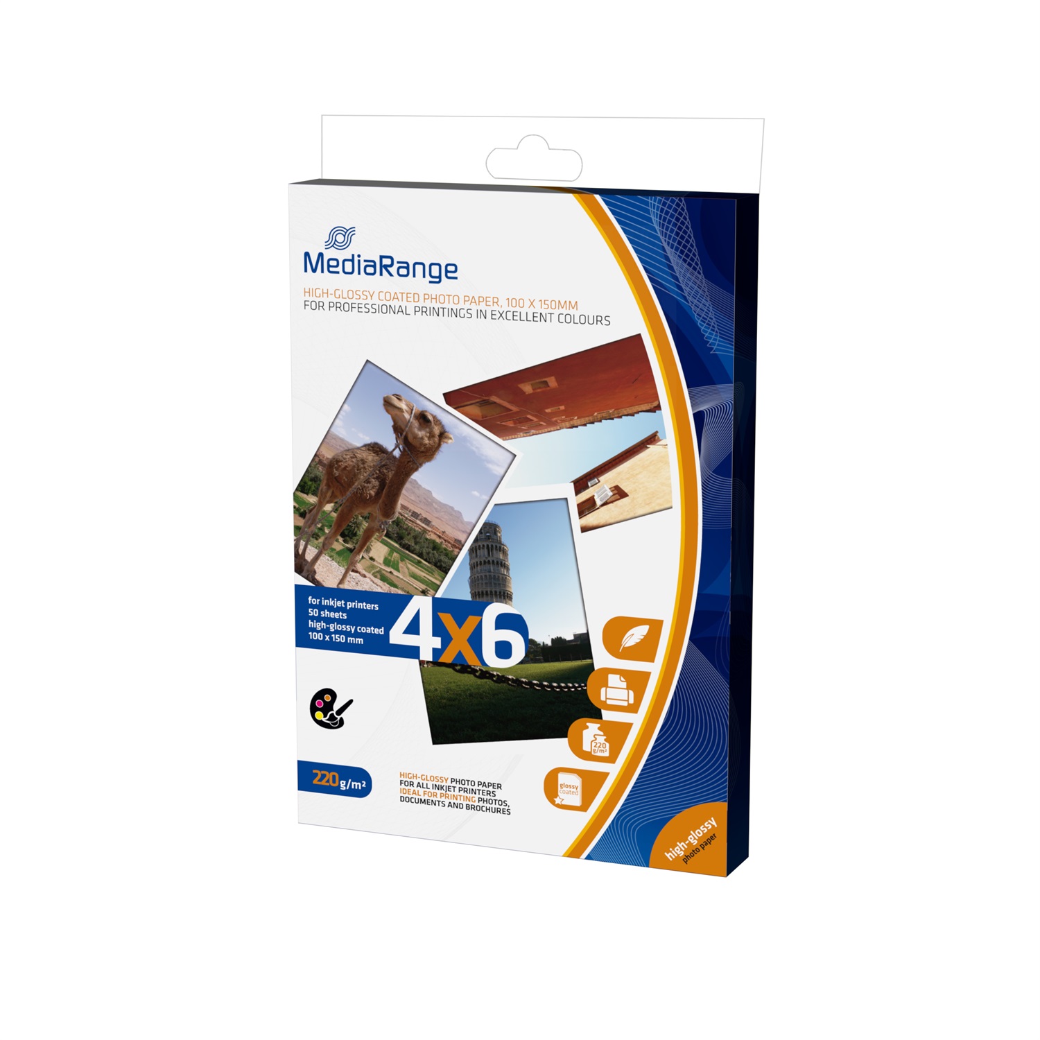 MediaRange MRINK104 Carta Fotografica Glossy 4 x 6 (100 x 150 mm) 220 g/m² - 50 Fogli