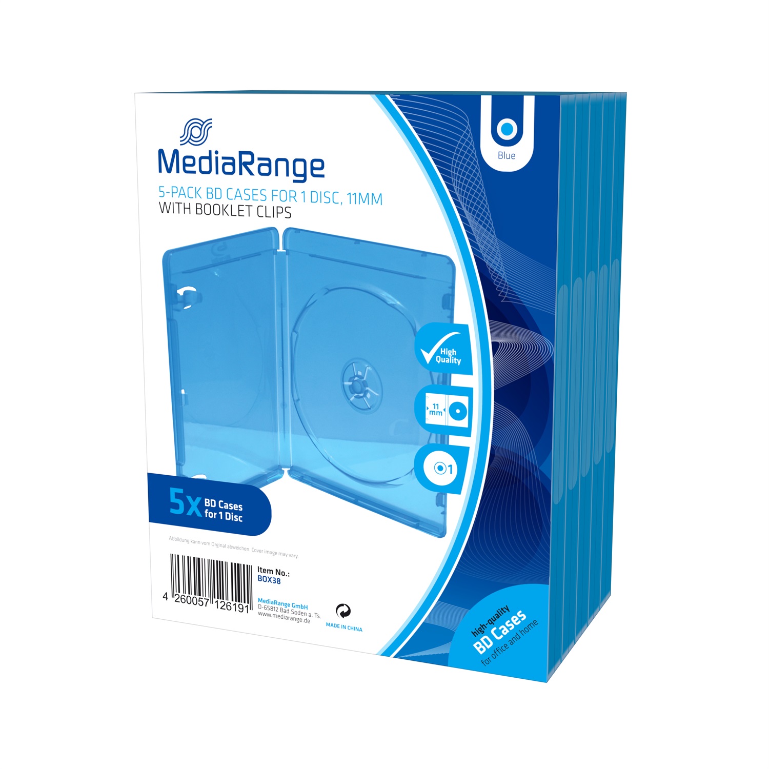 MediaRange Custodia Blu Ray 11mm Singola per 1 Disco Blu, Confezione da 5 Pezzi