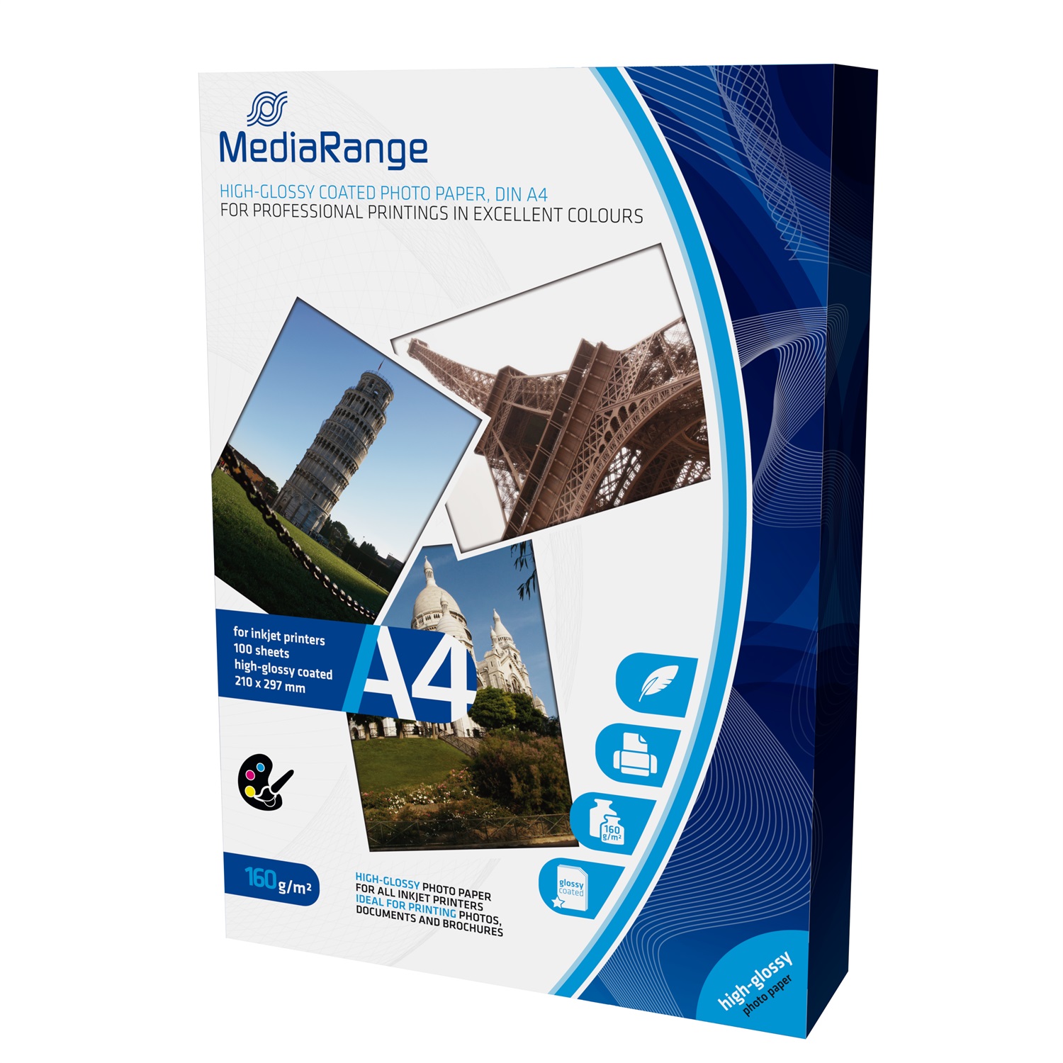 MediaRange MRINK105 Carta Fotografica Glossy A4 160gr - 100 Fogli per Stampanti a Getto d'Inchiostro