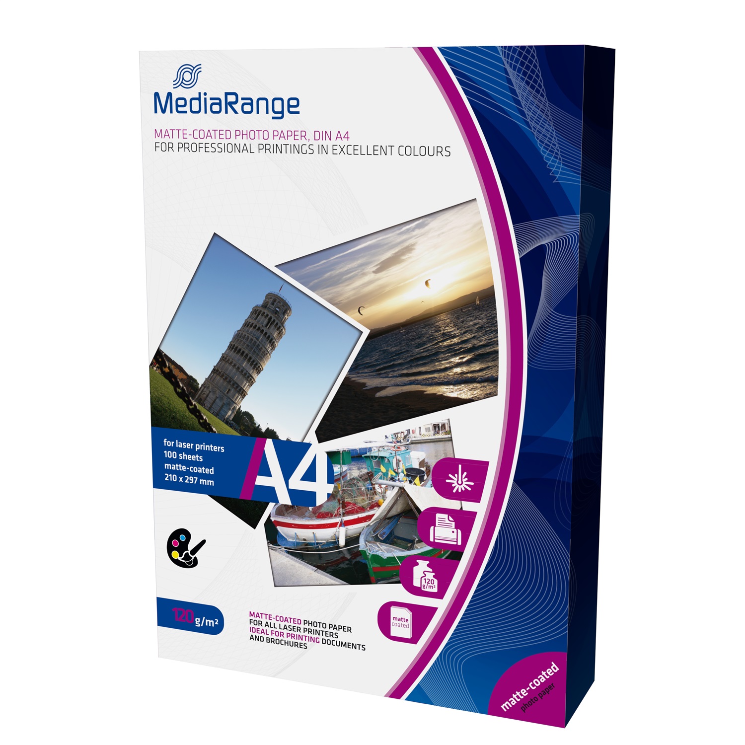 MediaRange MRINK106 Carta Fotografica A4 Opaca 120g - 100 Fogli per Stampanti Laser