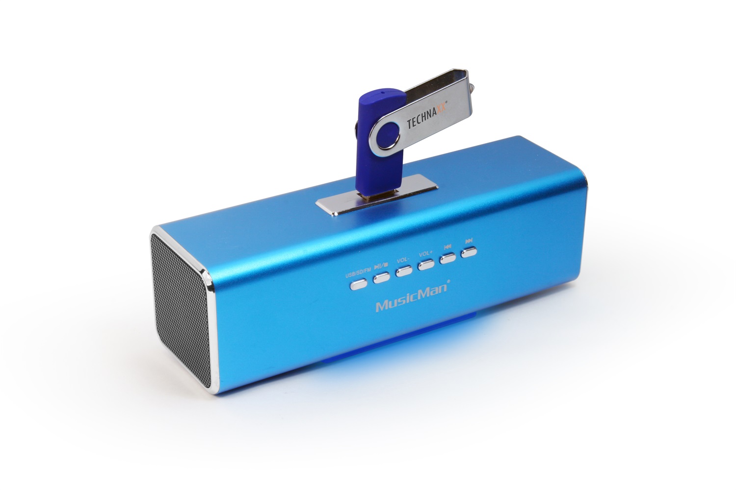 Technaxx MusicMan MA Soundstation - Altoparlante portatile blu con lettore MP3, radio FM, USB, AUX e batteria ricaricabile