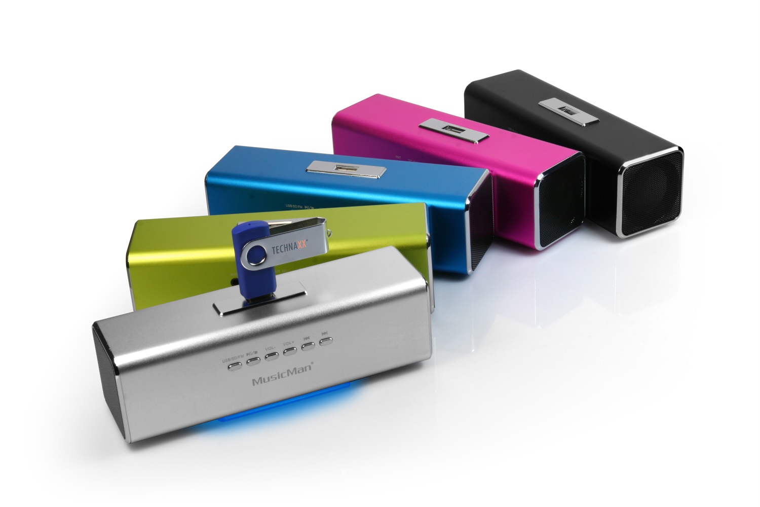 Technaxx MusicMan MA Soundstation - Altoparlante portatile blu con lettore MP3, radio FM, USB, AUX e batteria ricaricabile