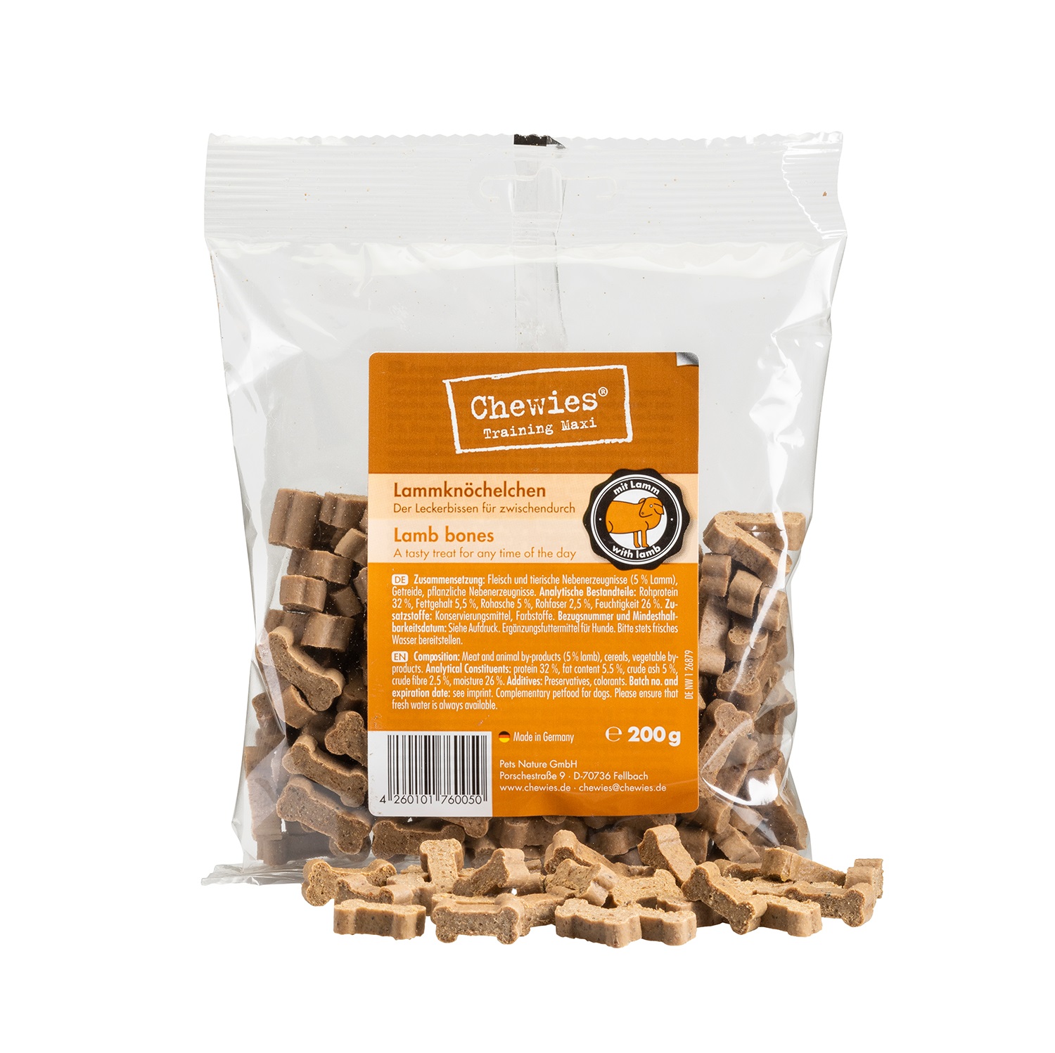 Chewies Snack per Cani Agnello 200 g - Spuntini Senza Zucchero, Alta Percentuale di Carne, Ideali per Addestramento
