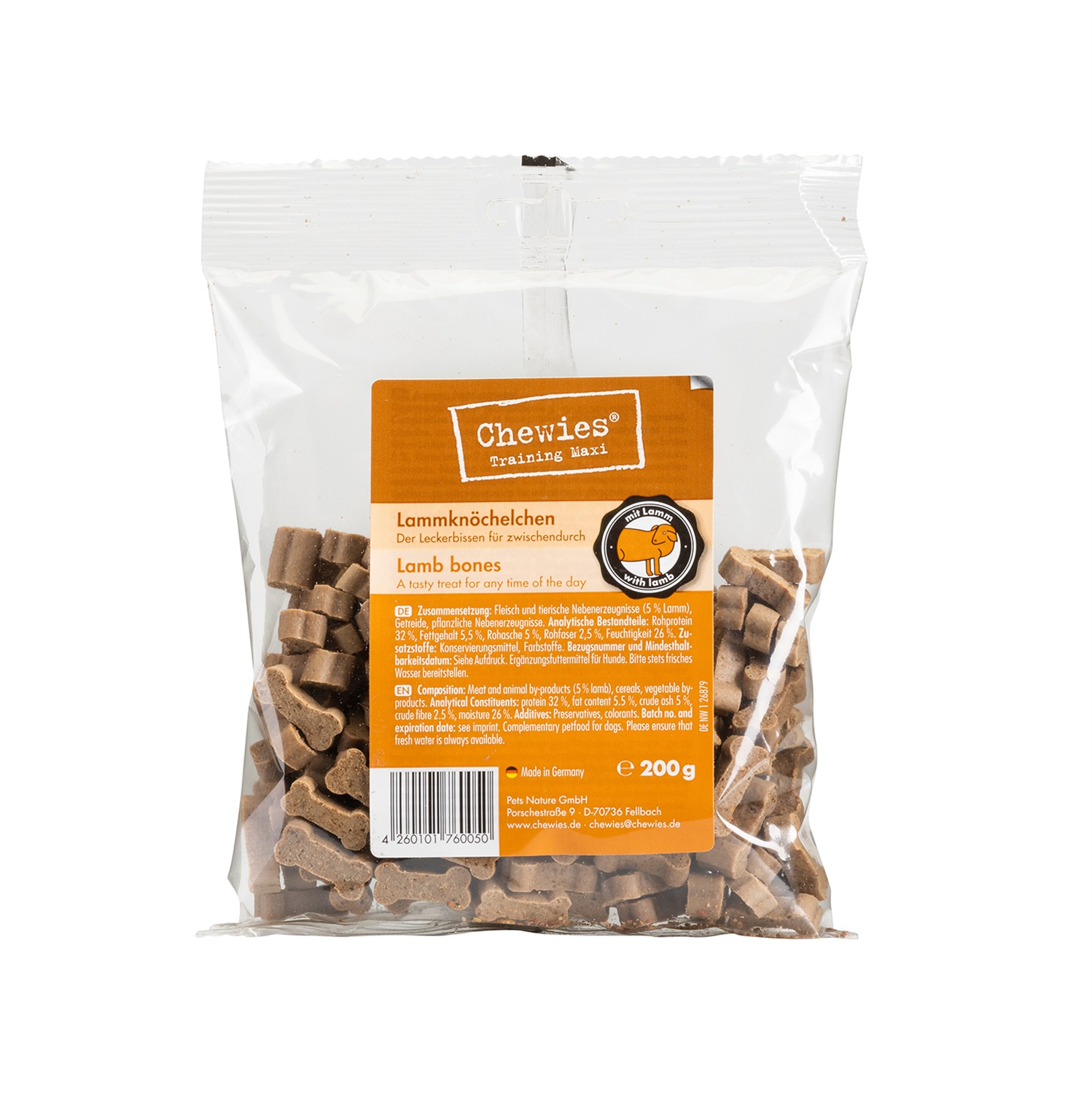 Chewies Snack per Cani Agnello 200 g - Spuntini Senza Zucchero, Alta Percentuale di Carne, Ideali per Addestramento