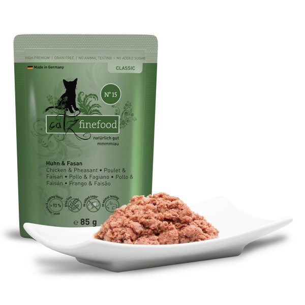 Catz Finefood Cibo Umido per Gatti - Pollo & Fagiano con Quinoa e Crescione, 85 g (16 x 85 g o 8 x 85 g)