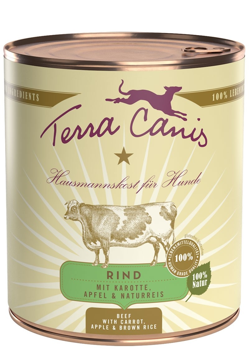 Terra Canis Cibo Umido per Cani Adulto Manzo con Carote, Mela e Riso Integrale - 800 g