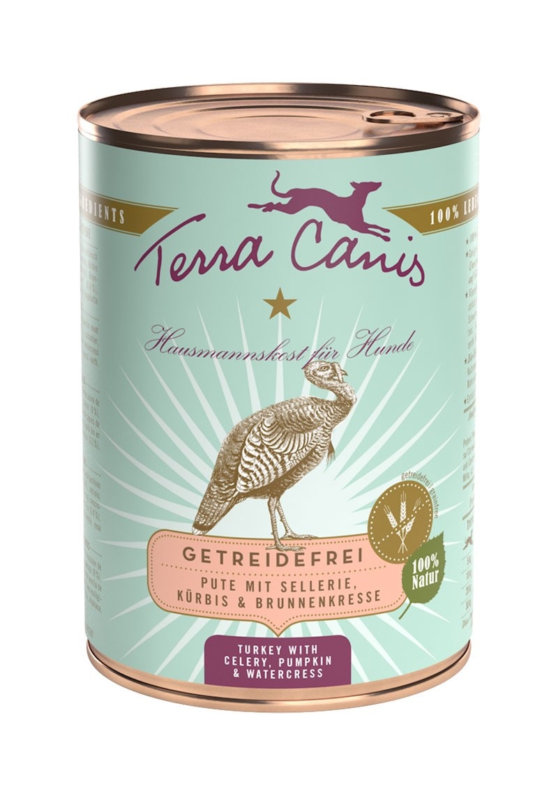 Terra Canis Grain Free Cibo Umido per Cani al Tacchino con Sedano, Zucca e Crescione - 400 g