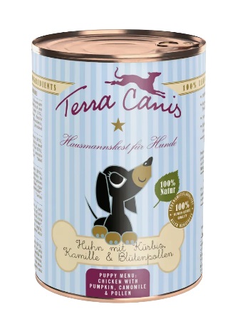 Terra Canis Puppy Cibo Umido per Cani Pollo e Zucca con Camomilla e Polline di Fiori - 400 g