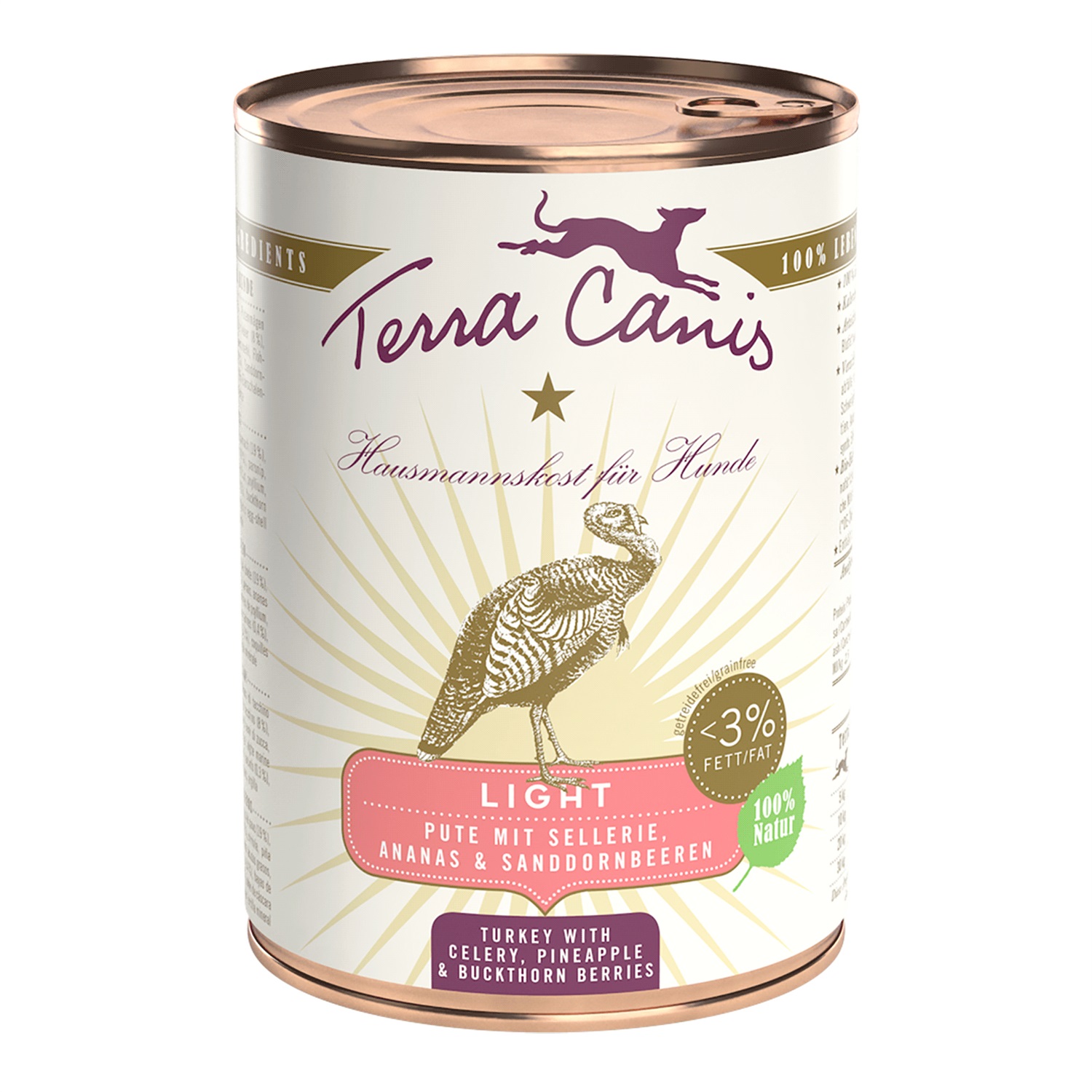 Terra Canis Light Cibo Umido per Cani con Tacchino, Sedano, Ananas e Bacche di Olivello Spinoso - 400 g