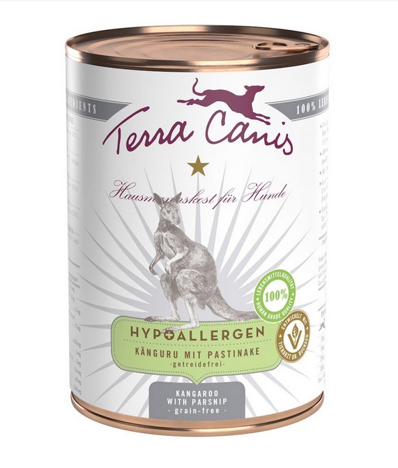 Terra Canis Cibo Umido Ipoallergenico al Canguro con Pastinaca - Lattina da 400 gr per Cani con Allergie