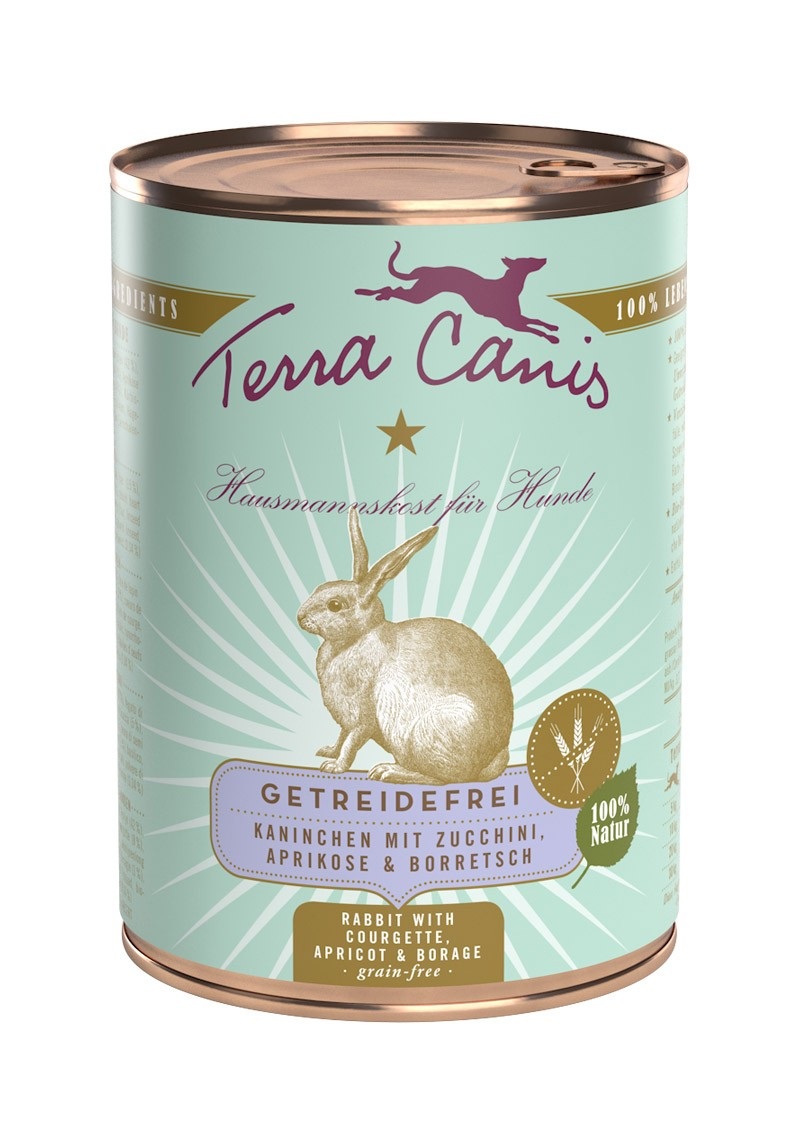 Terra Canis Grain Free Cibo Umido per Cani con Coniglio, Zucchine, Albicocca e Borragine - 400 g