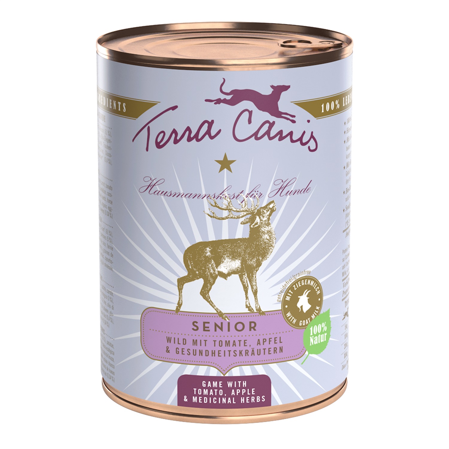 Terra Canis Cibo Umido per Cani Anziani - Selvaggina con Pomodoro, Mela ed Erbe Officinali - 400 g