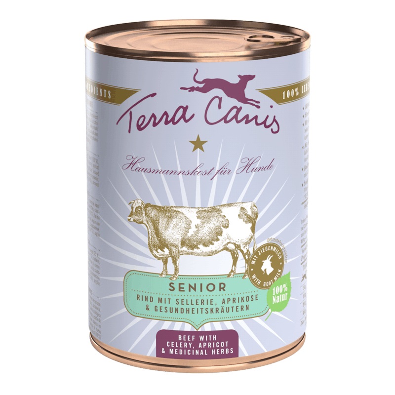 Terra Canis SENIOR Manzo con Sedano, Albicocca ed Erbe Officinali - Umido per Cani Anziani 400 g
