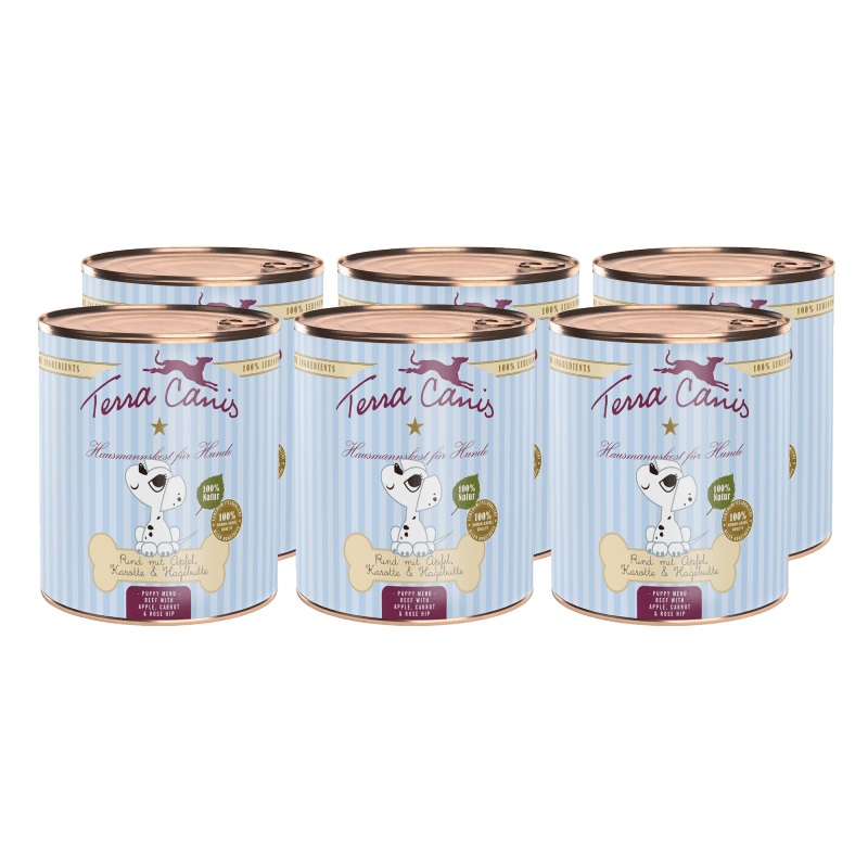 Terra Canis Puppy Cibo Umido per Cani - Manzo con Mela, Carota e Rosa Canina - 800 g