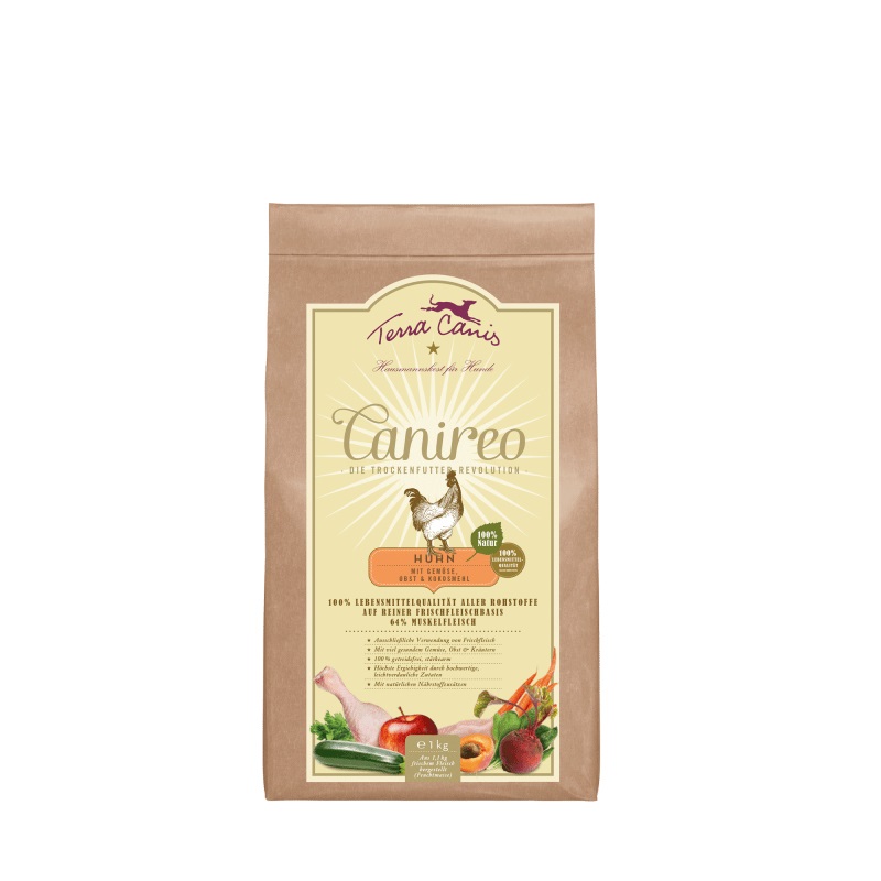 Terra Canis Canireo Cibo Secco per Cani al Pollo - 1 kg, 64% Carne Fresca, Human-Grade