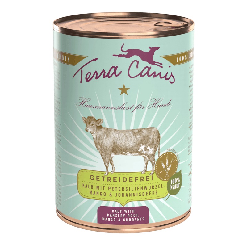 Terra Canis Grain Free Vitello con Radice di Prezzemolo, Mango e Ribes - Alimento Umido per Cani Adulti - 400 g