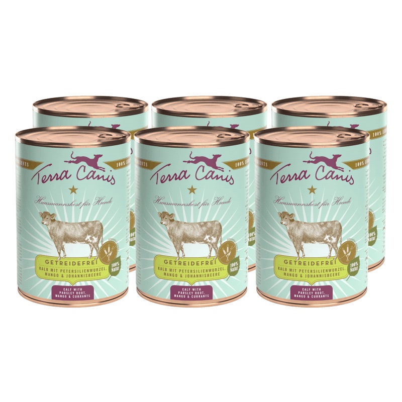 Terra Canis Grain Free Vitello con Radice di Prezzemolo, Mango e Ribes - Alimento Umido per Cani Adulti - 400 g