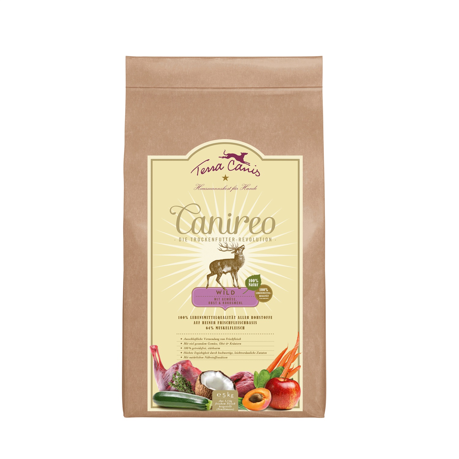 Terra Canis Canireo al Cervo - Cibo Secco per Cani 5 kg, Senza Cereali, Naturale al 100%