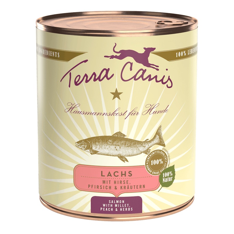 Terra Canis Cibo Umido per Cani Adulto al Salmone con Miglio, Pesca ed Erbe Aromatiche - 800 g