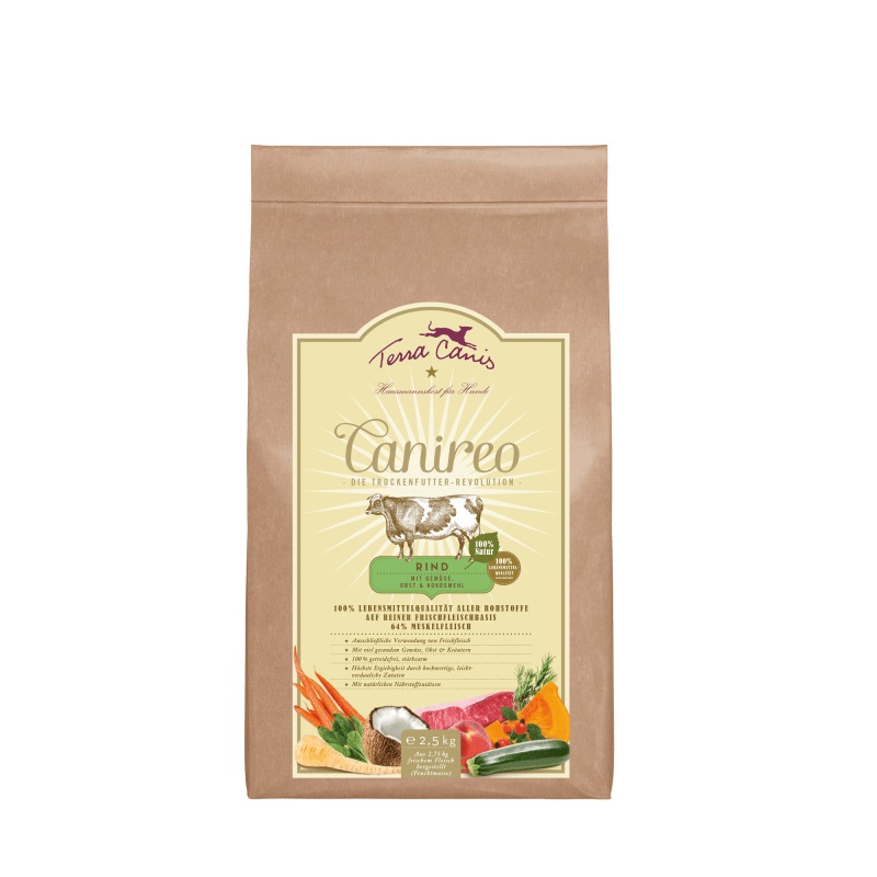 Terra Canis Canireo al Manzo - Cibo Secco per Cani 2,5 kg con 64% Carne Fresca e Ingredienti Human Grade