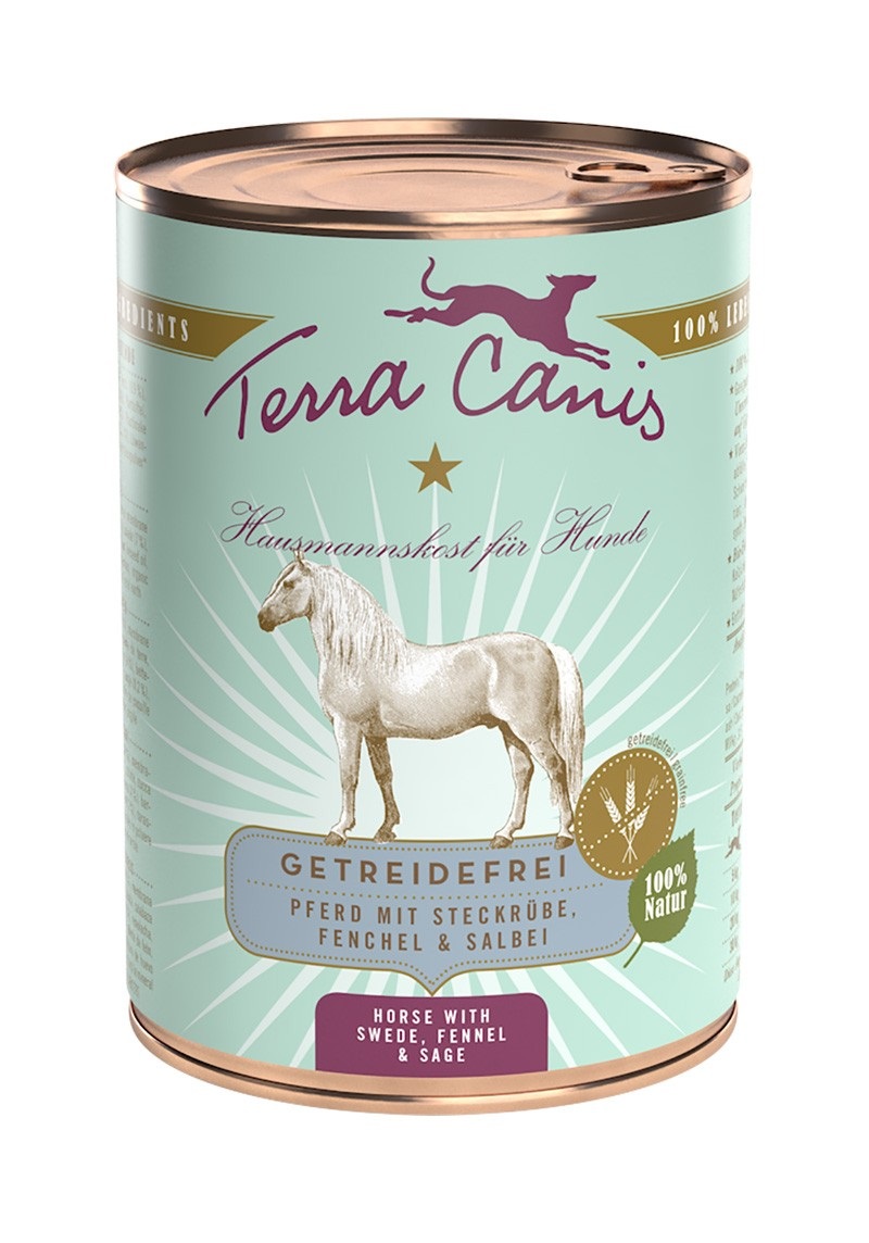 Terra Canis Grain Free Cibo Umido per Cani al Cavallo con Rapa Gialla, Finocchio e Salvia - Lattina da 400 g