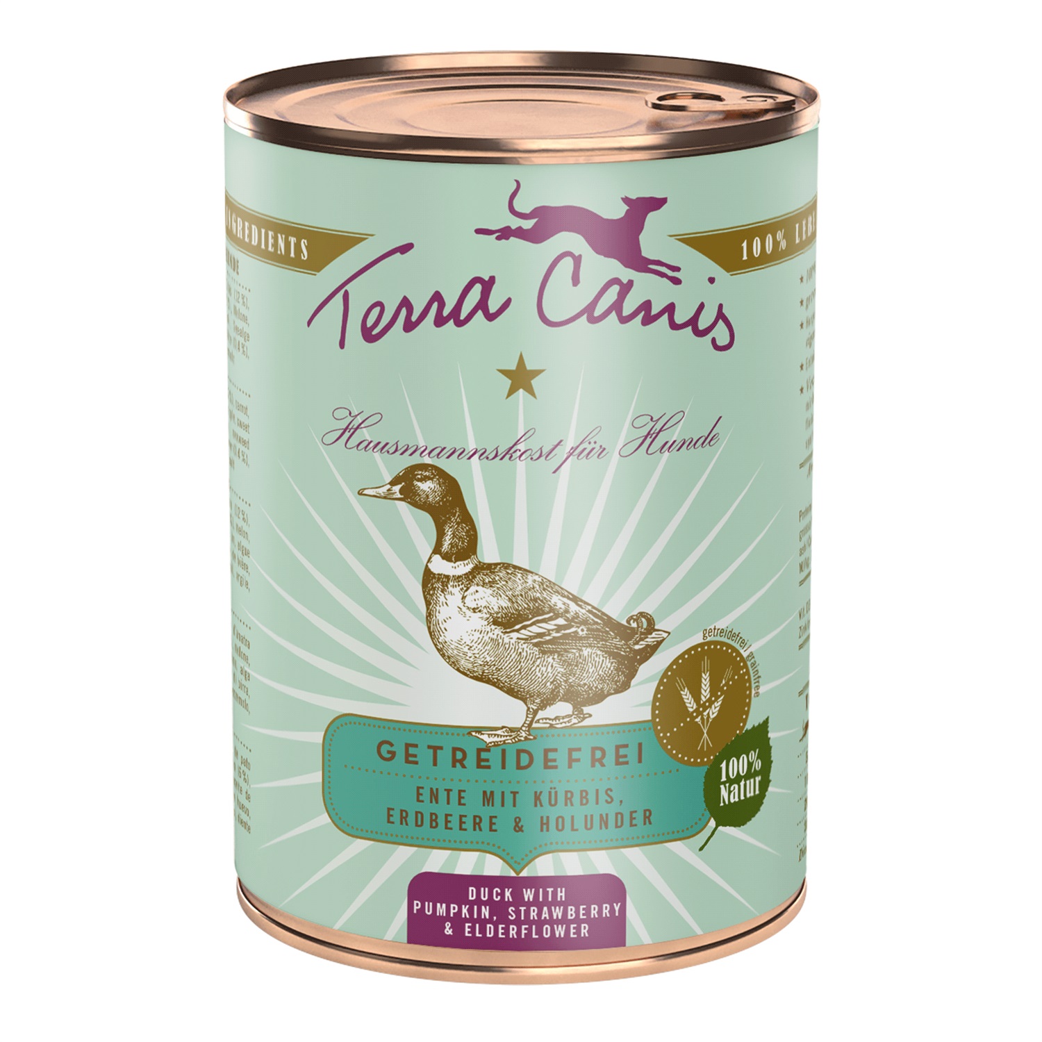 Terra Canis Grain Free Cibo Umido per Cani con Anatra, Zucca, Fragola e Fiore di Sambuco - 400 g