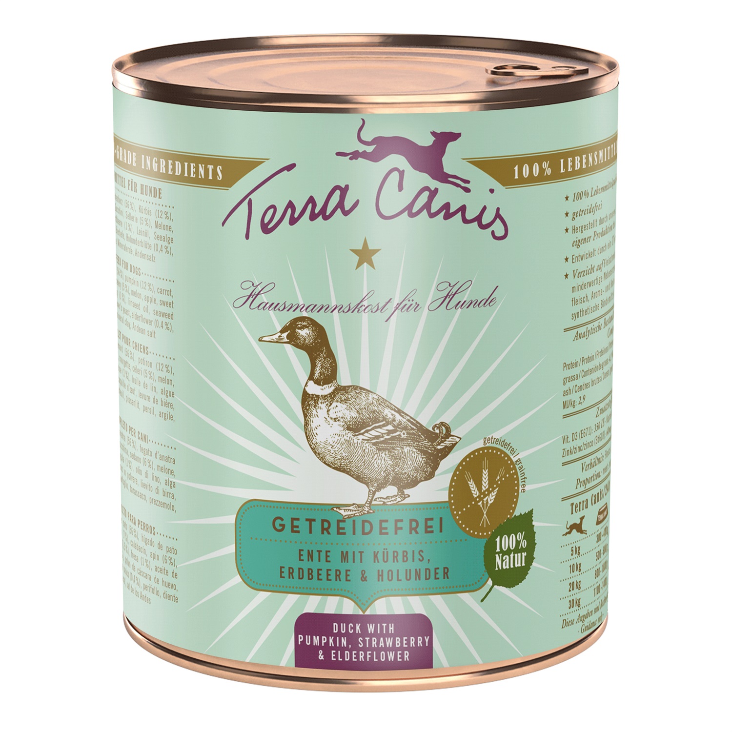 Terra Canis Cibo Umido Grain Free Anatra, Zucca, Fragola e Fiore di Sambuco per Cani Adulti - 800 g