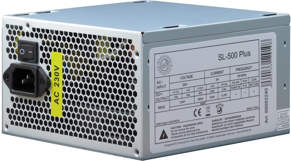 Inter-Tech SL-500 Plus Alimentatore per Computer 500 W 20 4 pin ATX Argento con Ventilatore da 12 cm