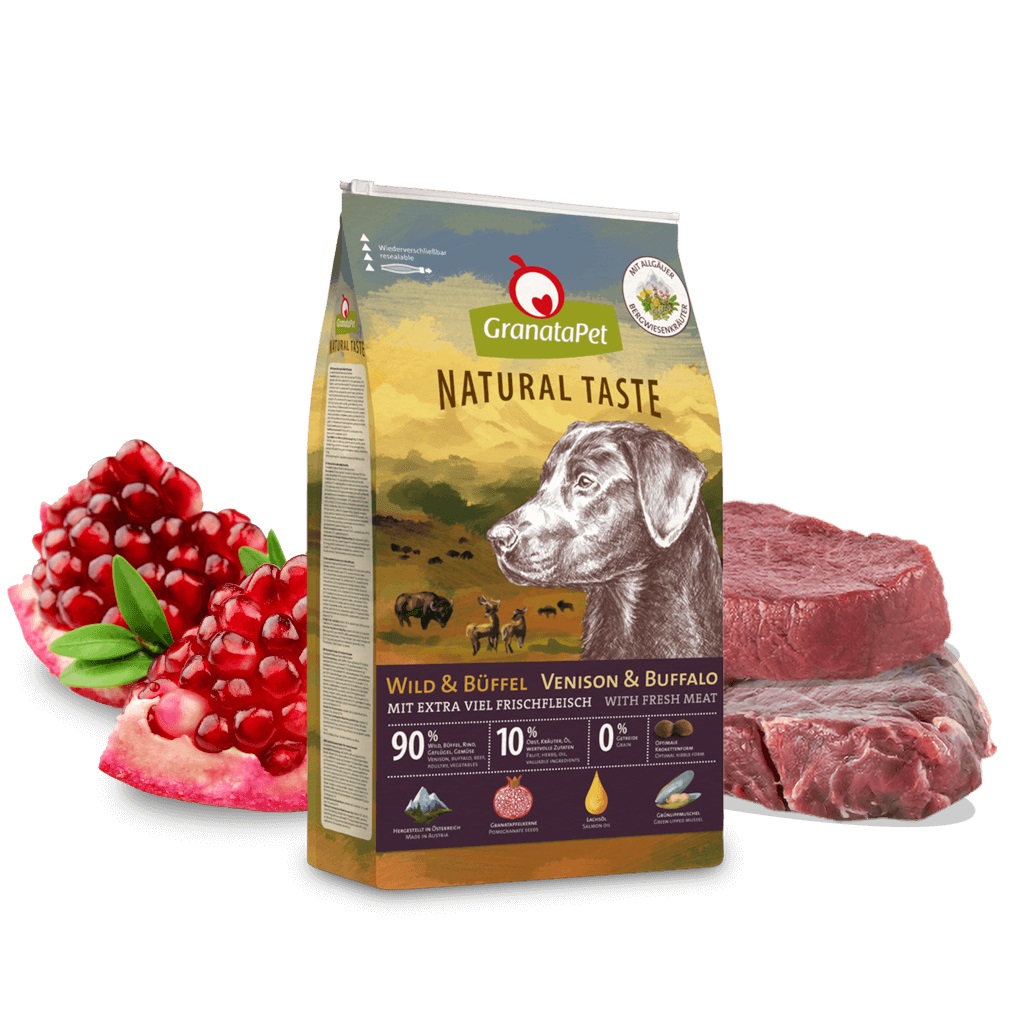 GranataPet Natural Taste Selvaggina e Bufalo - Cibo secco per cani 12 kg, senza cereali e senza zuccheri additivi