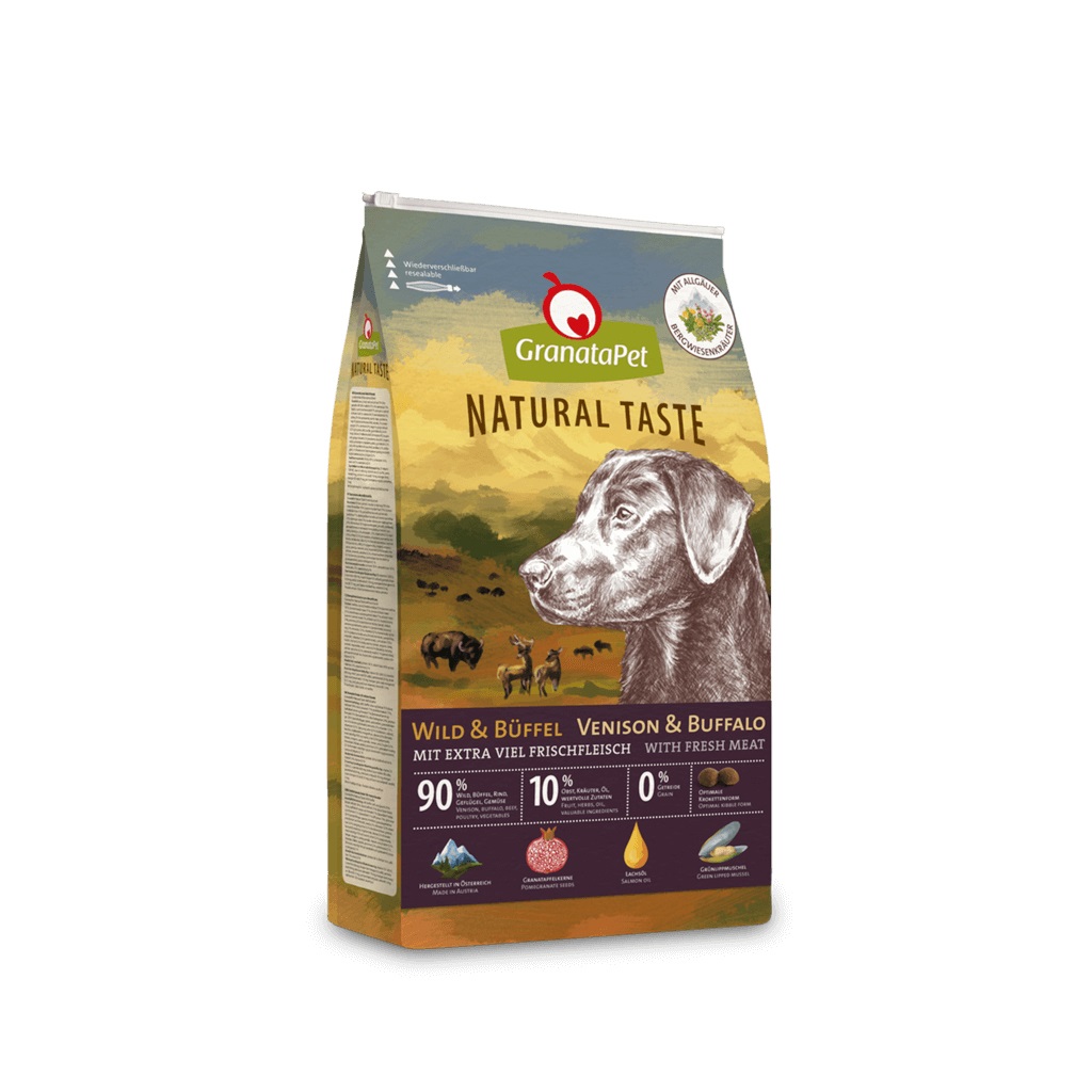 GranataPet Natural Taste Selvaggina e Bufalo - Cibo secco per cani 12 kg, senza cereali e senza zuccheri additivi