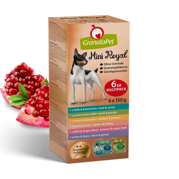 GranataPet Mini Royal Cibo Umido per Cani - Pacco Misto 150 g (Vitello, Agnello, Pollo, Salmone, Selvaggina, Anatra) - Senza Grani e Zuccheri Aggiunti