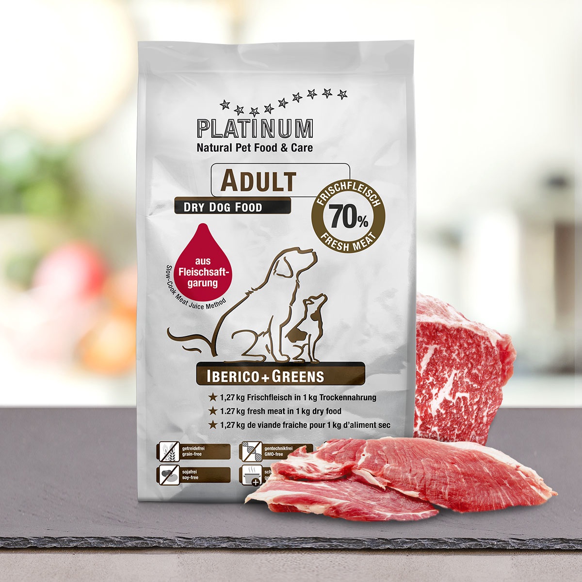 Platinum Adult Iberico Greens 5 kg - Crocchette per Cani Adulti, Senza Glutine e OGM, Digeribilità Ottimale