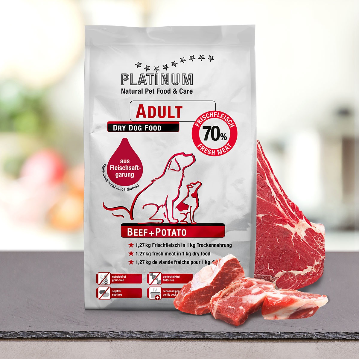 Platinum Crocchette Adult Beef & Potato 5 kg - Cibo Secco per Cani Adulti con Manzo Fresco e Patate, Senza Additivi Chimici
