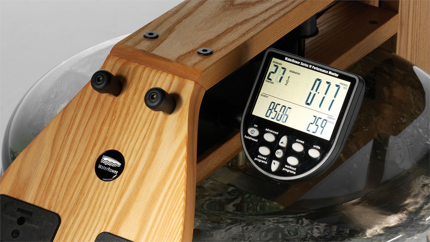 WaterRower Compatto Vogatore ad Acqua in Legno Massello con Monitor S4 e Serbatoio da 18L