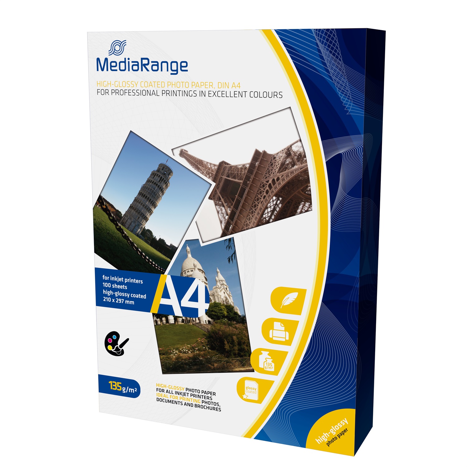 MediaRange MRINK107 Carta Fotografica A4 Premium Glossy Lucida 135 g/m² per Inkjet - 100 Fogli