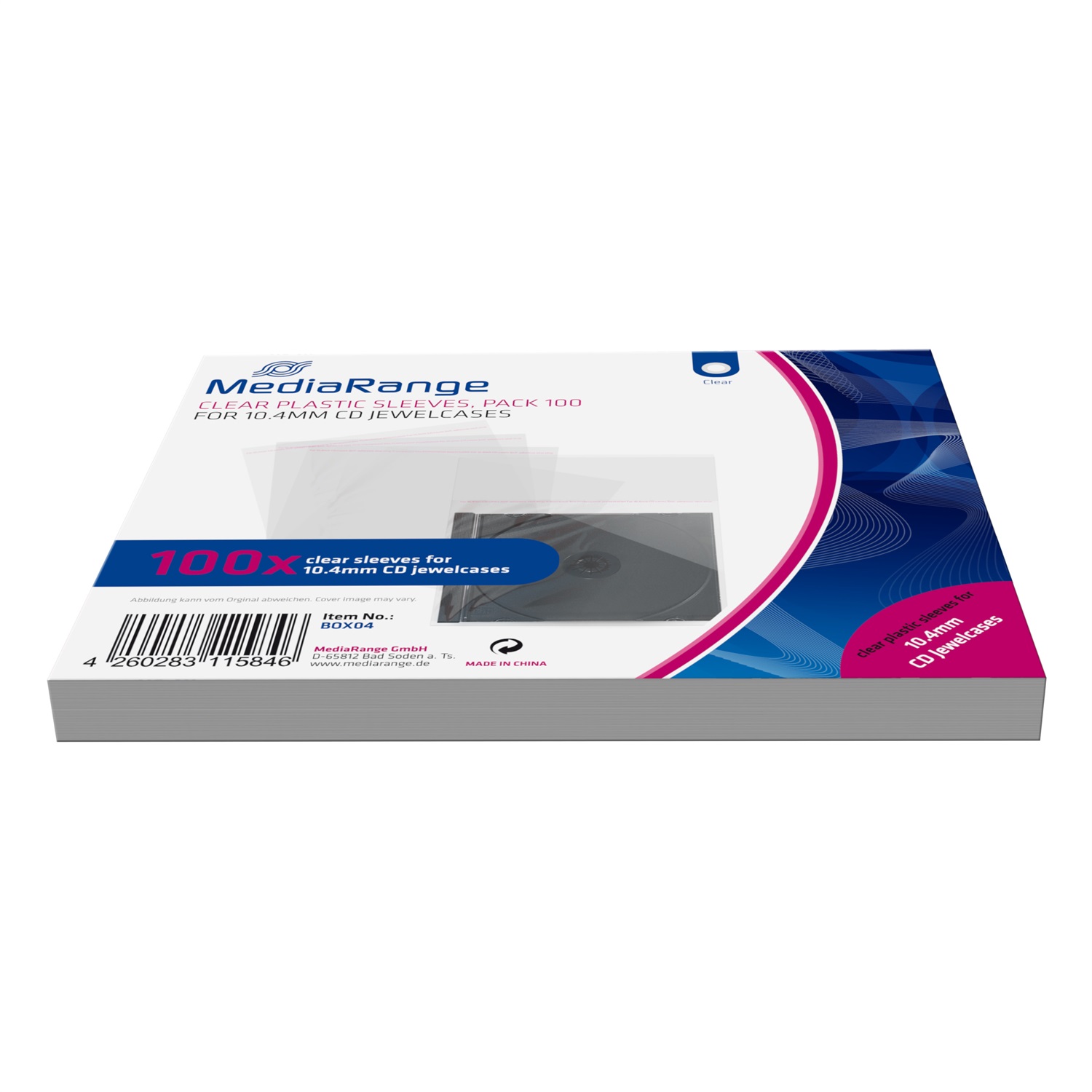 MediaRange Custodia a Tasca Trasparente per CD/DVD - 1 Disco, 10.4mm, Confezione da 100