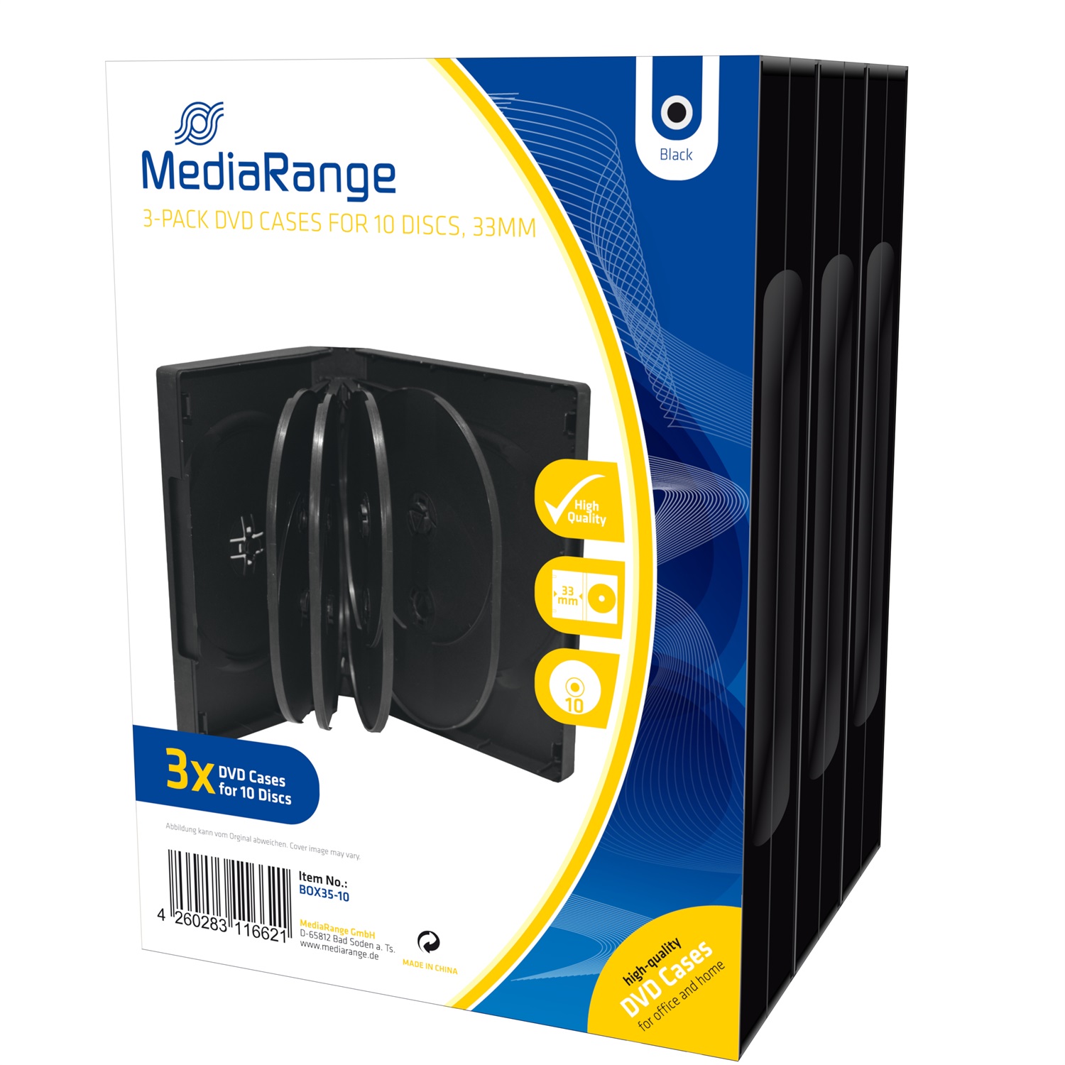 MediaRange BOX35-10 Custodia per CD/DVD 10 posti 33mm Nera - Confezione da 3 pz