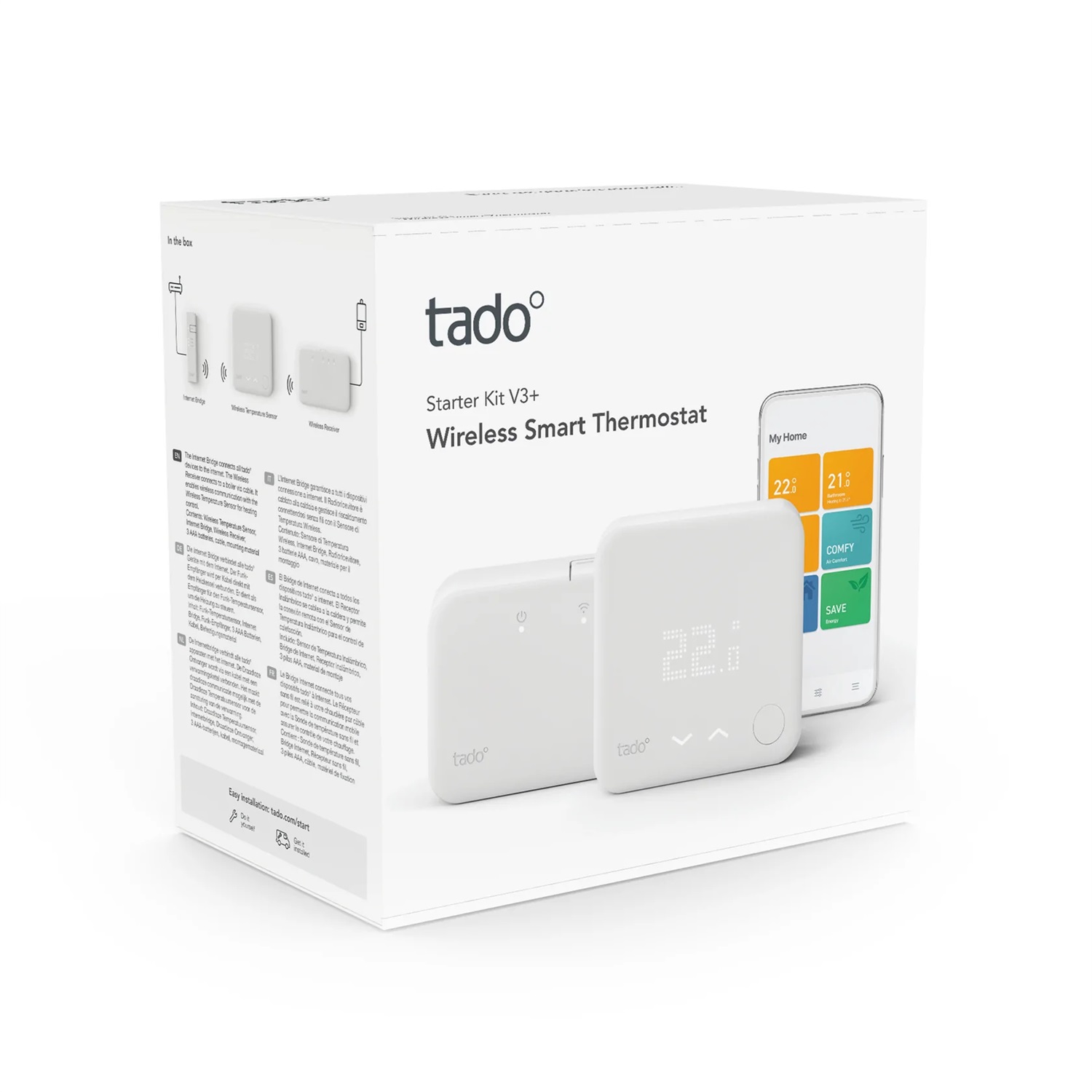 tado° Termostato Intelligente Wireless V3 Bianco - Kit di Base per Controllo Remoto e Risparmio Energetico