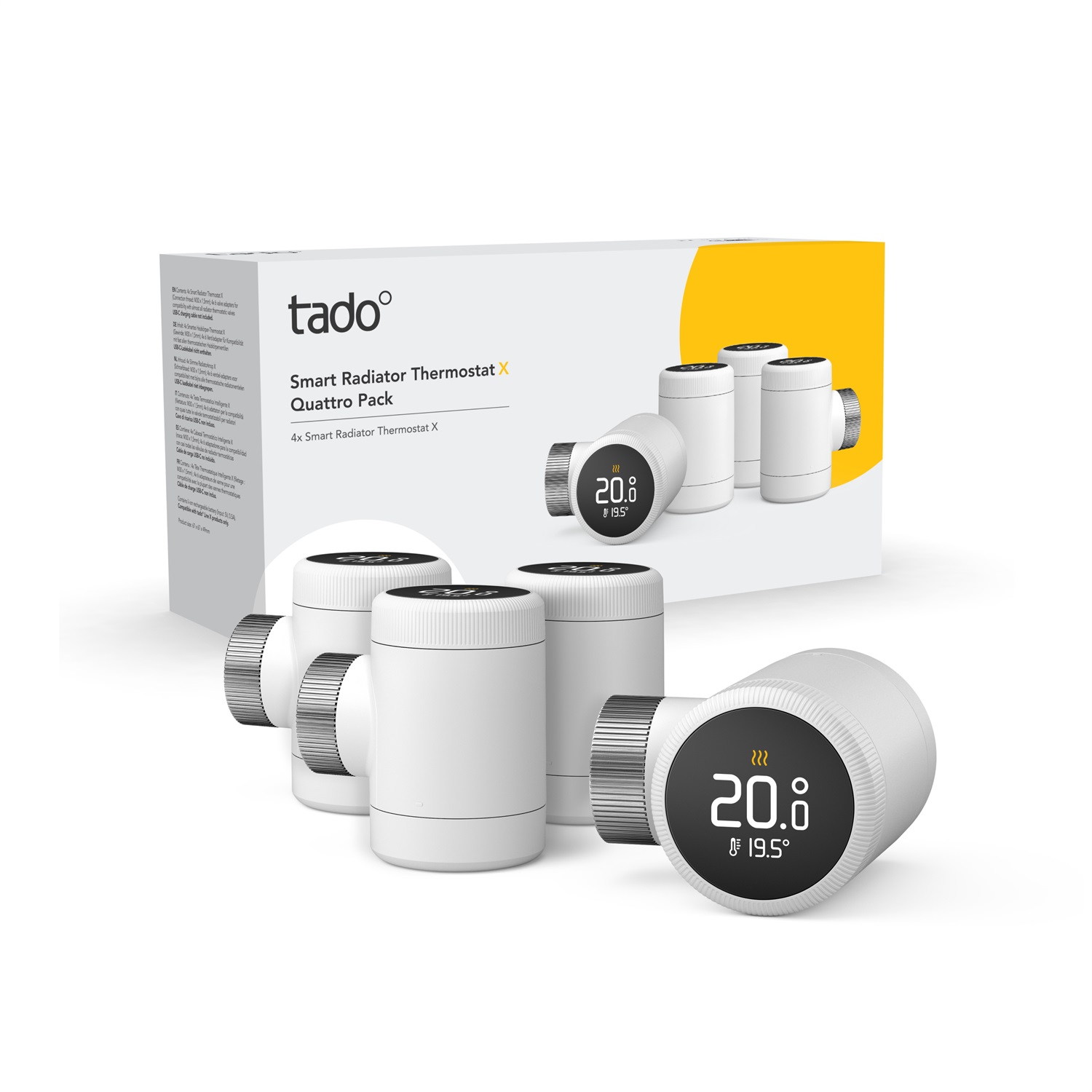 tado° Testa Termostatica Intelligente X - Kit da 4, Bianco, Digitale, Batteria, Controllo Remoto