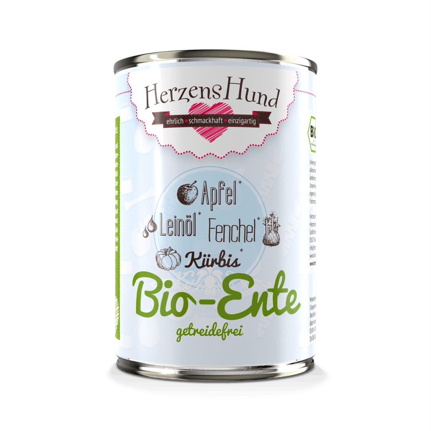 Herzens Hund Anatra Bio con Verdure Bio Senza Cereali Cibo Umido per Cani Adulto 400 g