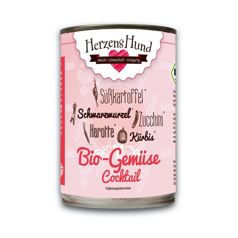 Herzens Hund Cocktail di Verdure Bio - Cibo Umido Complementare per Cani, 400 g, Senza Glutine e Cereali