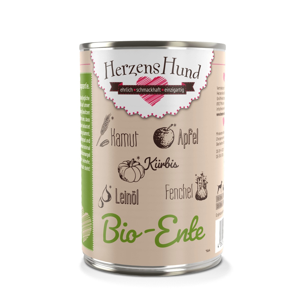 Herzens Hund Cibo Umido Biologico per Cani con Anatra e Verdure Bio - 400 g