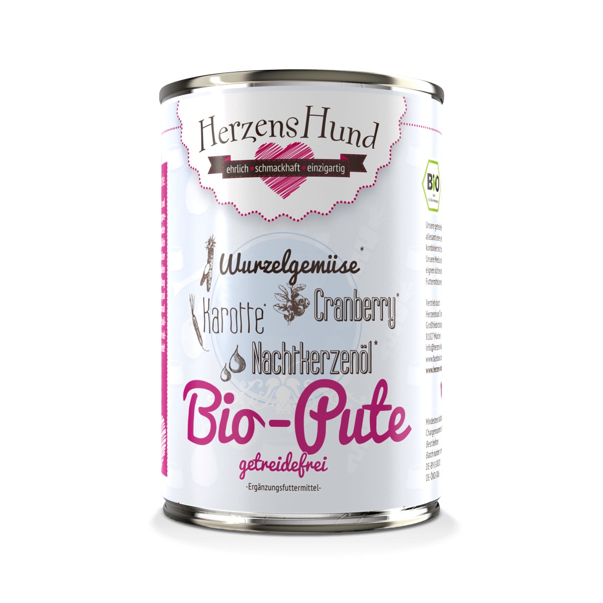 HerzensHund Cibo Umido per Cani Adulto con Tacchino Bio e Carota Bio Senza Cereali - 400 g