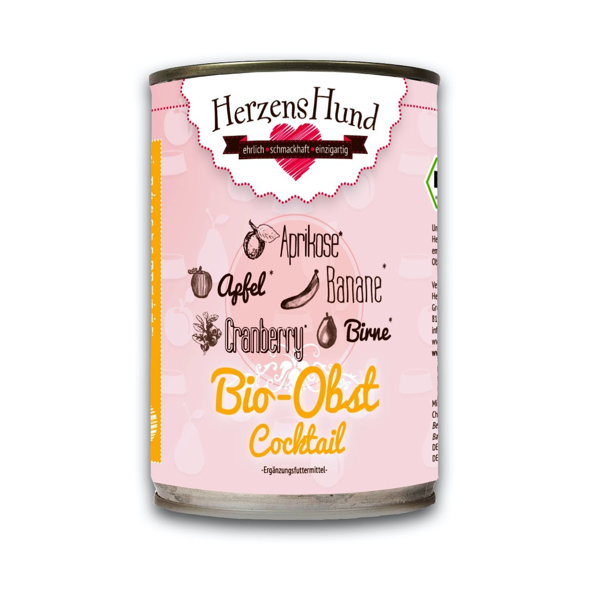 Herzens Hund Cocktail di Frutta Bio Umido per Cani - Alimento Complementare Senza Glutine e Cereali - 400 g