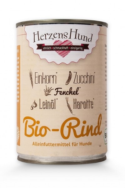 Herzens Hund Cibo Umido Biologico per Cani - Manzo e Verdure Bio, 400 g