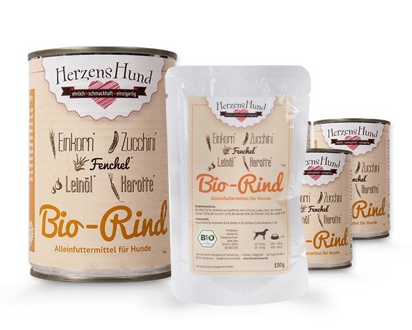 Herzens Hund Cibo Umido Biologico per Cani - Manzo e Verdure Bio, 400 g