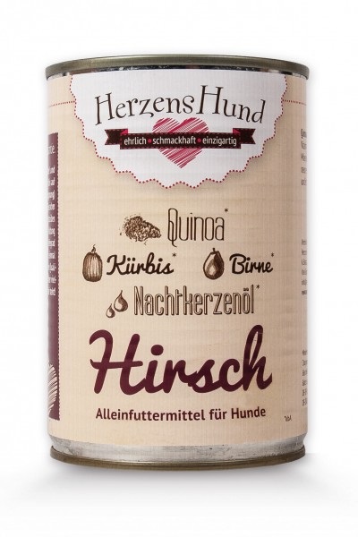Herzens Hund Cibo Umido per Cani con Carne di Cervo, Quinoa e Verdure Bio - 400 g