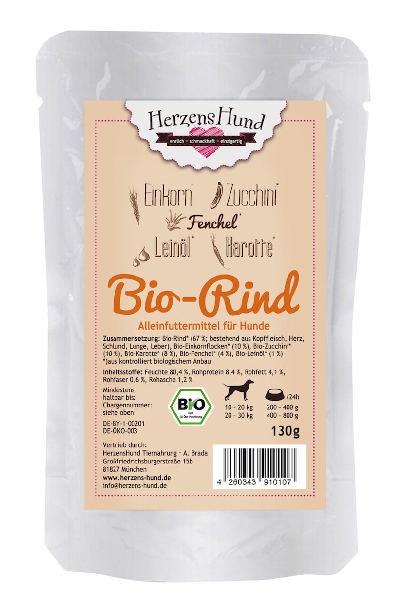 Herzens Hund Cibo Umido Biologico per Cani con Manzo e Verdure Bio - 130 g