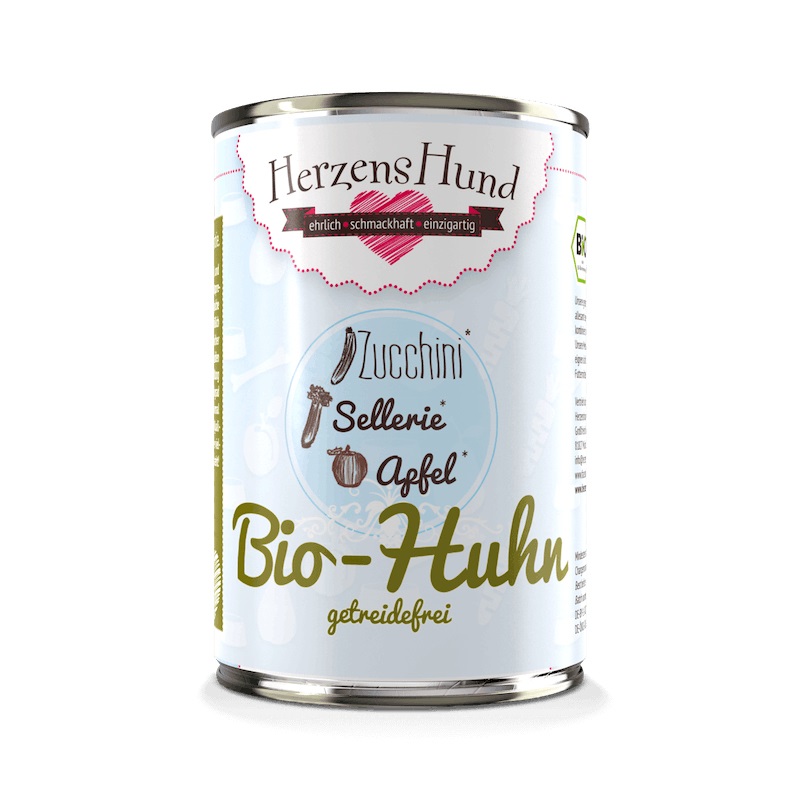 Herzens Hund Cibo Umido per Cani Pollo e Zucchine Bio Senza Cereali Ipoallergenico 400 g